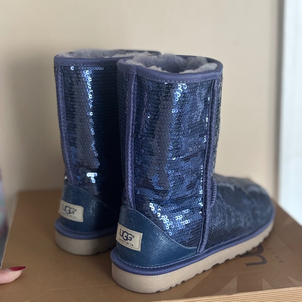 UGG Women's Blue Sequin Classic Short Boots